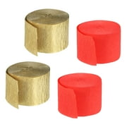 Crepe Paper Streamers 4 Rolls 72ft in 2 Colors for DIY(Red,Gold Tone)